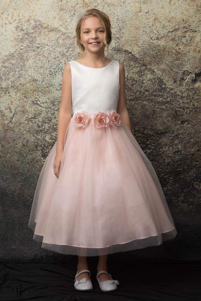 silk flower girl dresses Satin Top Dress With Tulle Skirt